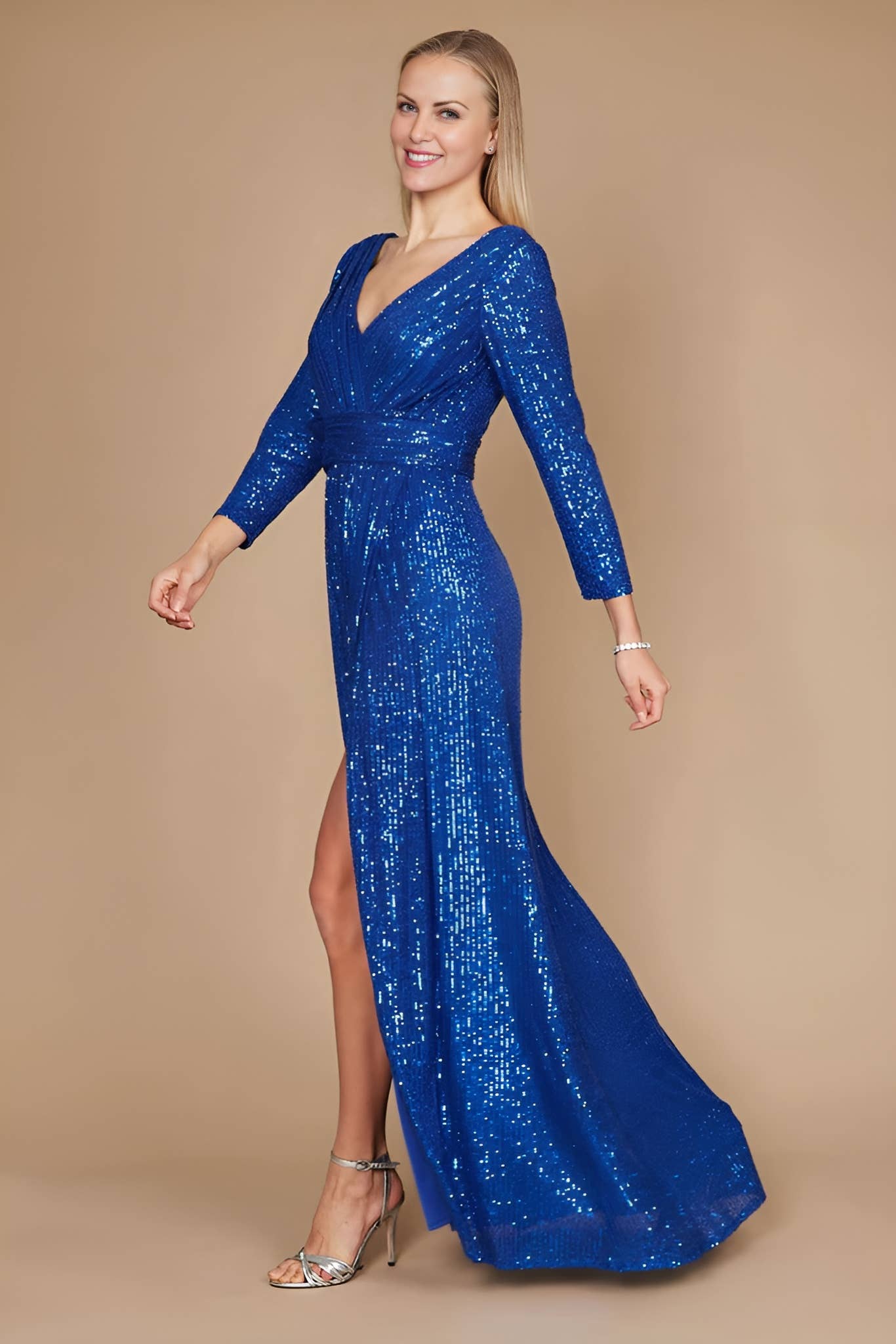 Kos Couture - Wholesale Gown - Women's - Long Sleeve Sequin Formal Hand Beaded Dress 7