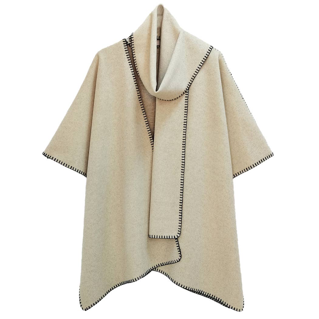 Fashion City - Wholesale Poncho - Women's - Stitched Edge Scarf Ruana Wrap Poncho12