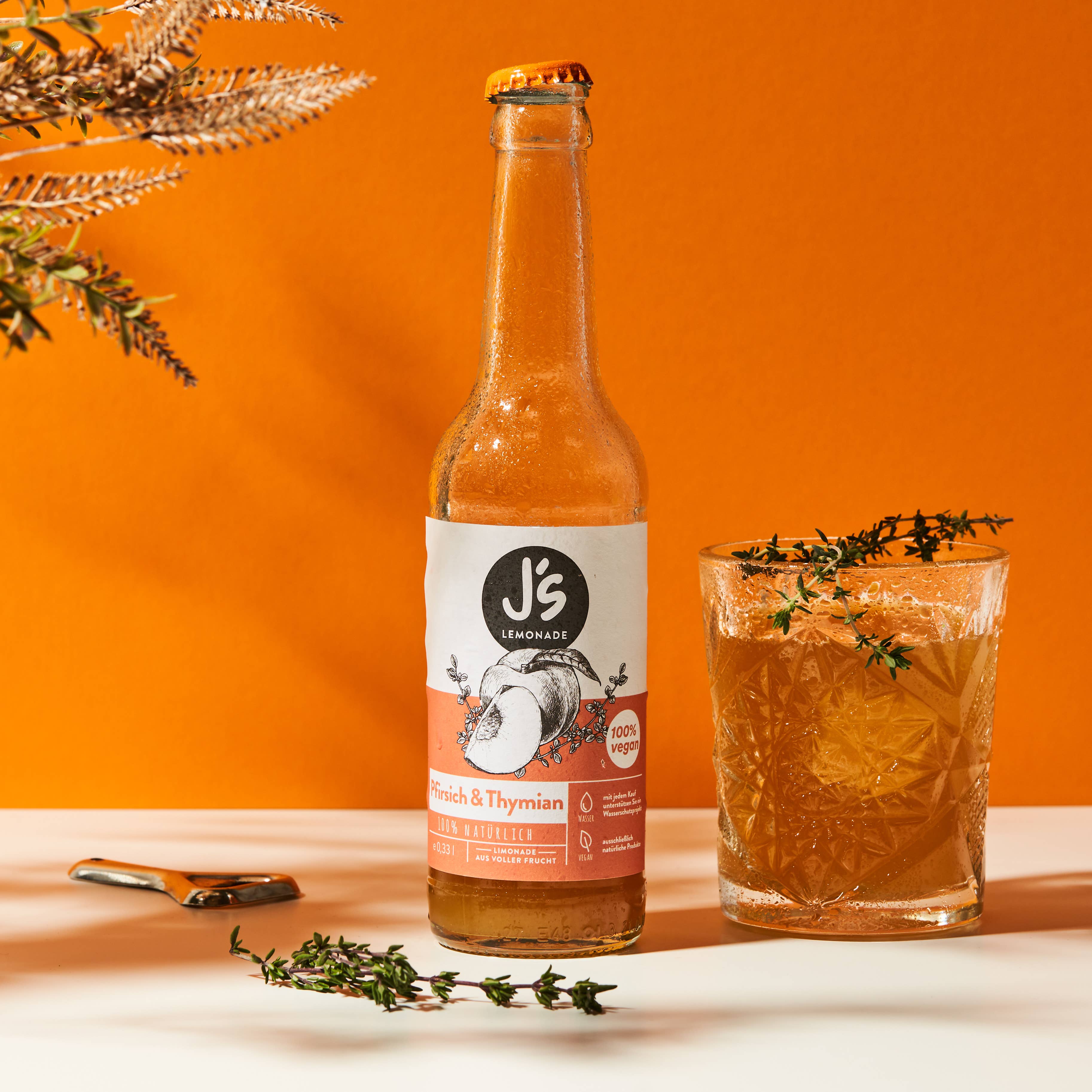 J´s Finest Beverages - Vente Sodas/boissons gazeuses - Citronnade pêche et thym1