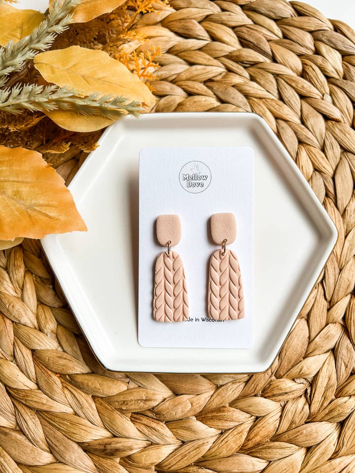 Blush Sweater Knit Clay Earrings | Boho | Neutral for wholesale by Mellow Dove Designs