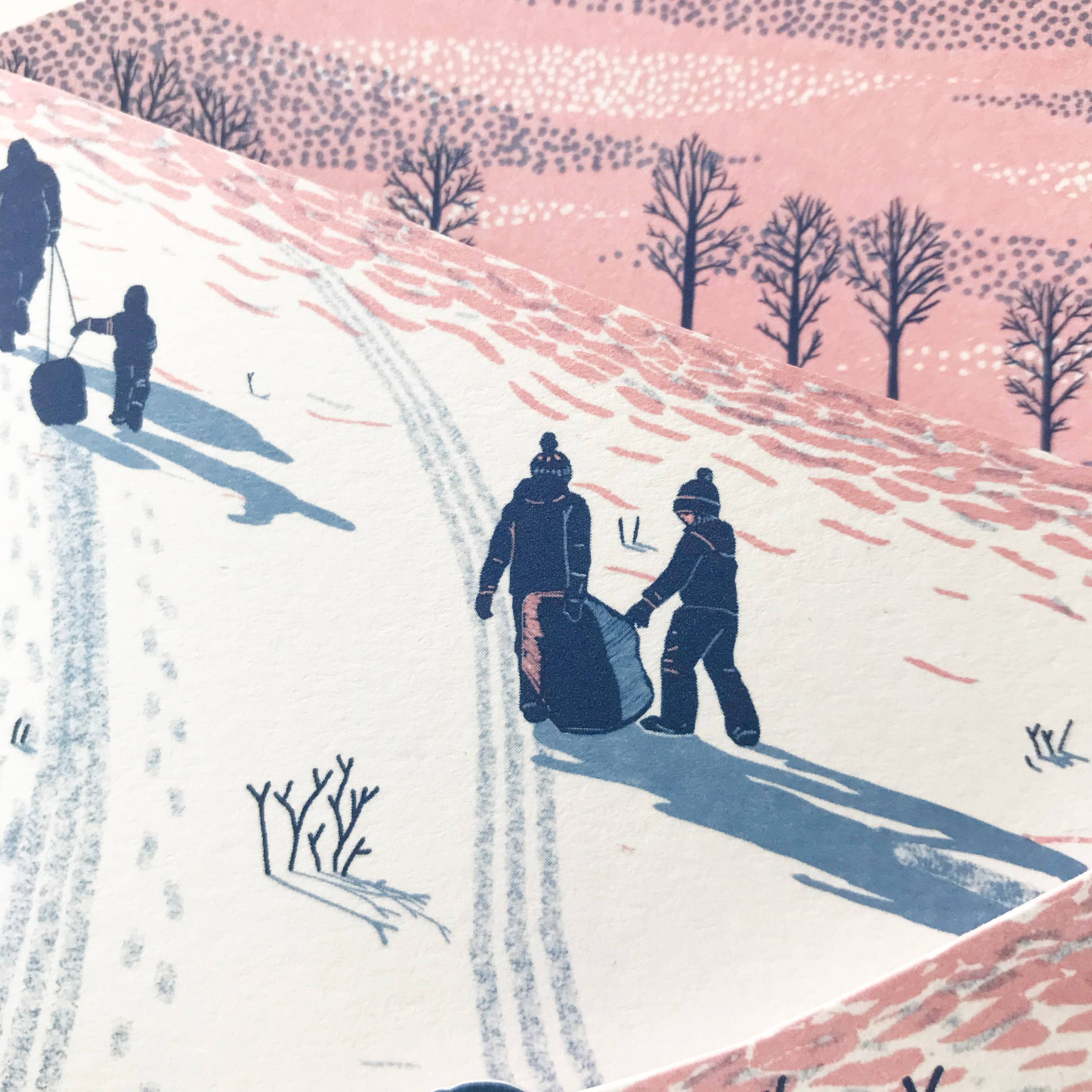 Folded Forest – wholesale Christmas card – Concertina Card - Sledging at Dusk4