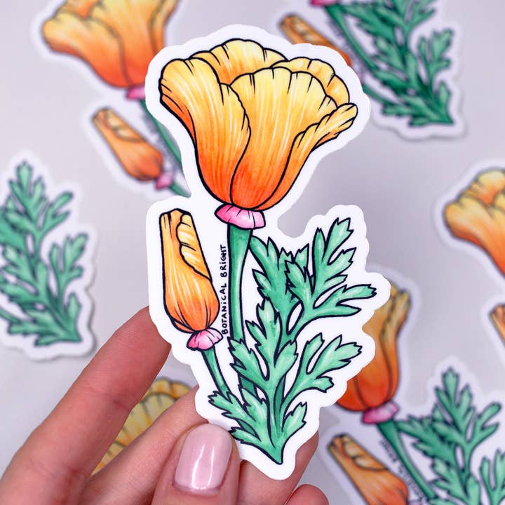 Botanical Bright - Wholesale Sticker - California Poppy Flower Waterproof Vinyl Sticker1