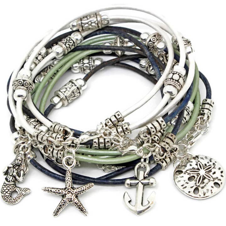 2C Boho Leather Charm Bracelet for wholesale by Sea Ranch Jewelry