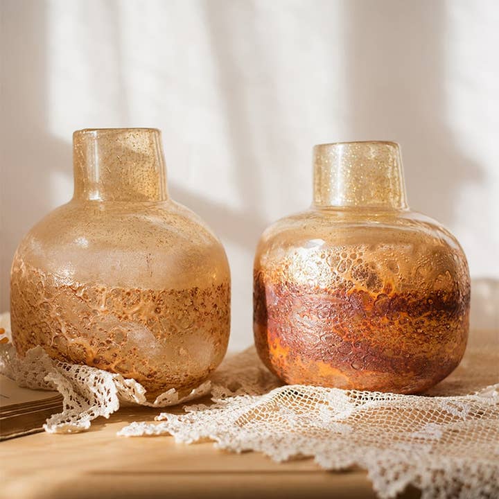 Rustic Reach - Wholesale Vase - Hand Blown Bubble Glass Bud Vase Amber