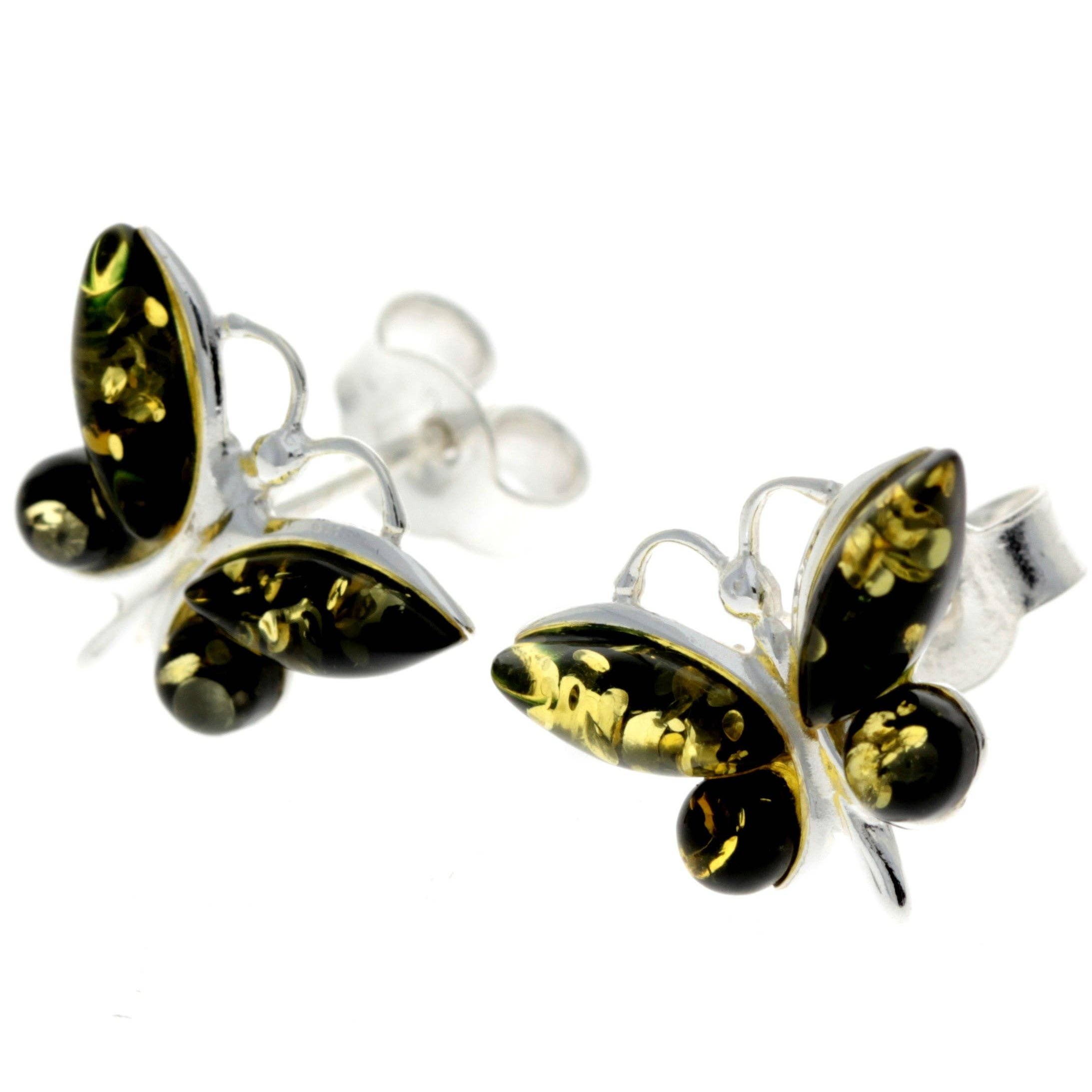 SilverAmber Jewellery - Wholesale Stud/Post Earrings - 925 Sterling Silver & Baltic Amber Butterfly Studs Earrings - 84945