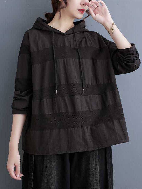 StyleGalX - Wholesale Hoodie – Women's - Long Sleeves Loose Drawstring Hooded Solid Color Split-Joint Round-Neck Hoodies Tops7