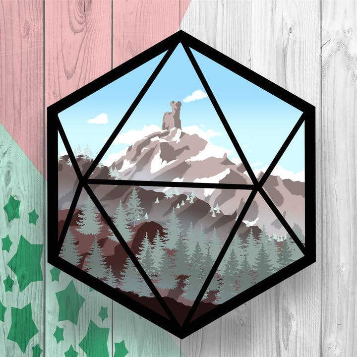 Dice Landscape Bear Mountain Sticker for wholesale by KT Chock's Artwork