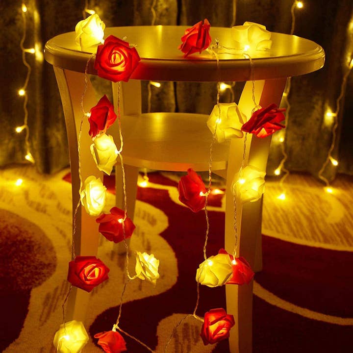 SELLVAY Fairy String Lights - Wholesale String Lights - 20 LED Red+White Rose Flower String Lights