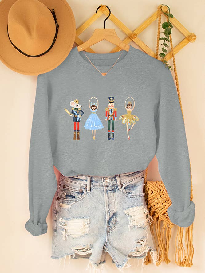 Comely Fashion - Wholesale Graphic Sweatshirt - Women's - Graphic Christmas Nutcracker Sweatshirt