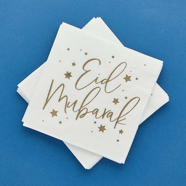 Hootyballoo by Club Green – wholesale Engångsservett – Guld folierad 'Eid Mubarak' pappersservetter 16 Pack0