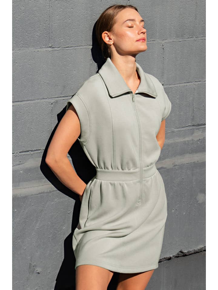 Rae Mode - Wholesale Dress - Women's - MODAL SCUBA LUXE HALF ZIP MINI DRESS