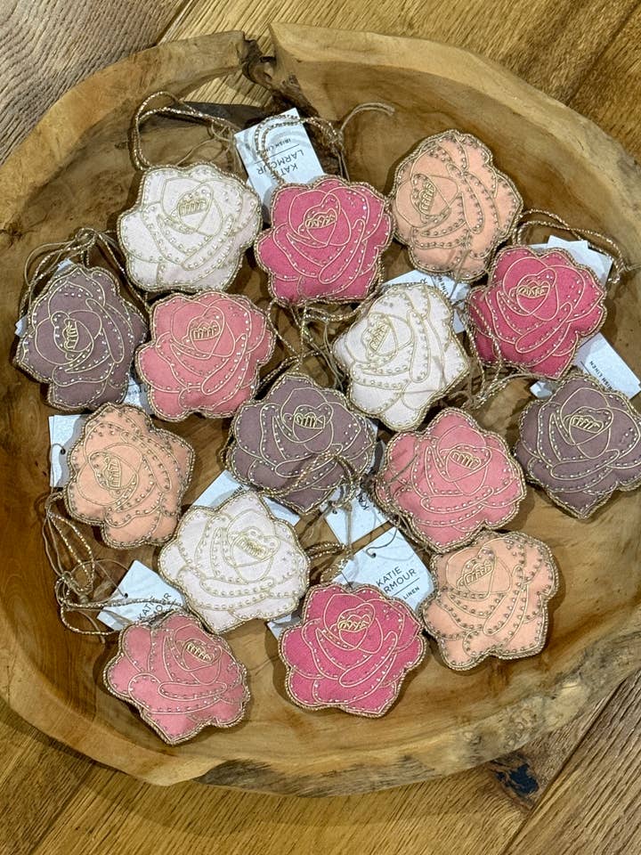 15 pcs Rose Handmade Linen Decoration Pinks Peaches Purple for wholesale by Katie Larmour Linen