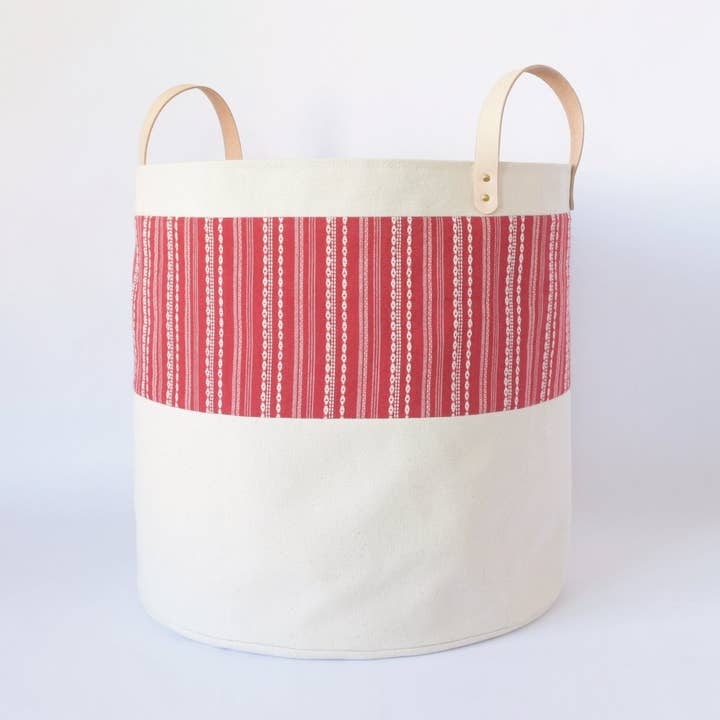 Large Natural Canvas Bucket Basket | Red for wholesale by Good Company Wares