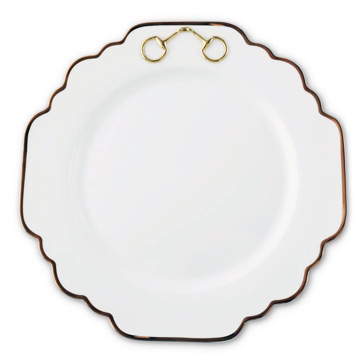 Gold Bit Bone China Scallop Dinner Plate Gold Rim for wholesale by Vagabond House