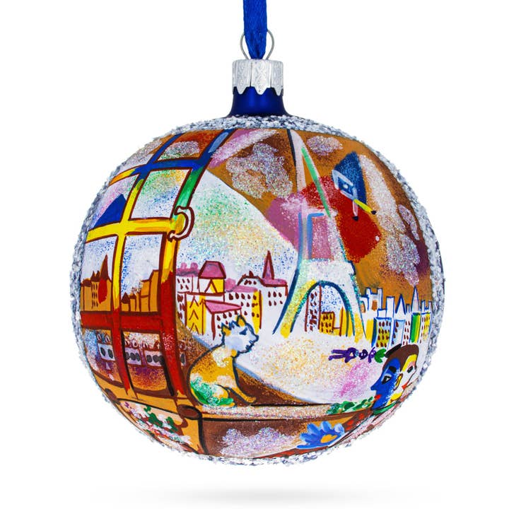 1913 «Parigi attraverso la finestra» di Chagall Glass Ornament per la vendita all'ingrosso da parte di BestPysanky