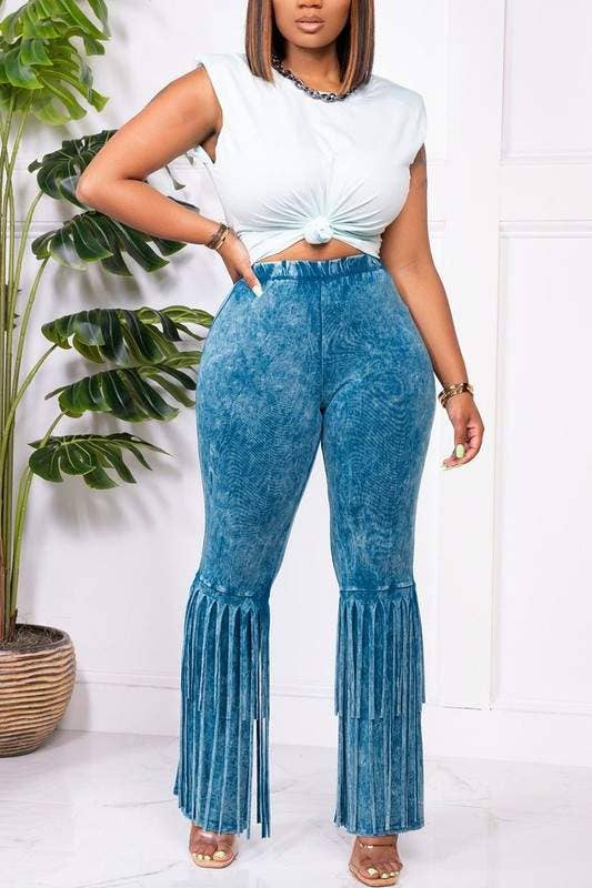 Fashion Combination - Wholesale Top & Pant Set (NOT Loungewear) - Women's - white tee and fringe pants set5