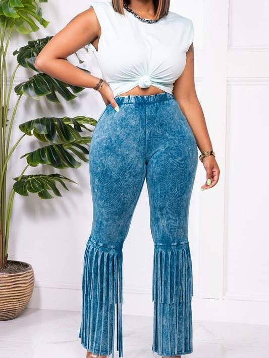 Fashion Combination - Wholesale Top & Pant Set (NOT Loungewear) - Women's - white tee and fringe pants set5