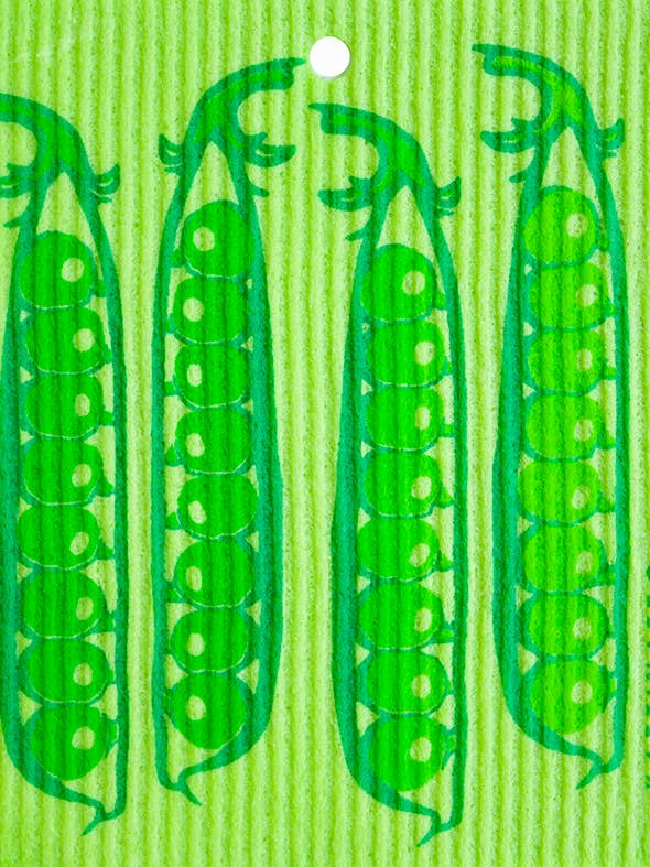 Serviette de toilette suédoise en forme de gousses de pois sur tissu vert pour la vente par Talla Imports