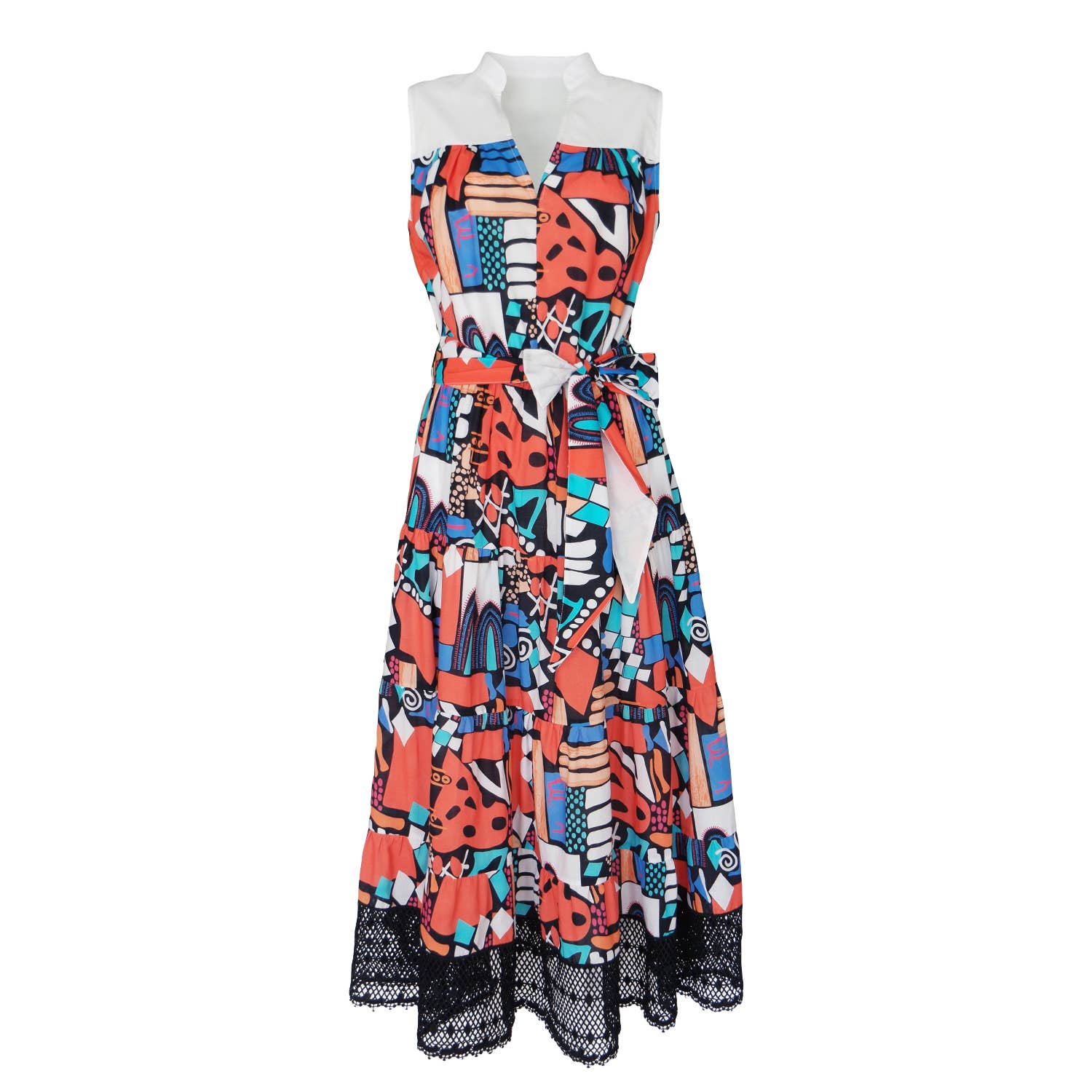 Lalipop Design - Wholesale Dress - Women's - Long Sleeveless Voile Dress with Black Embroidery Detail0