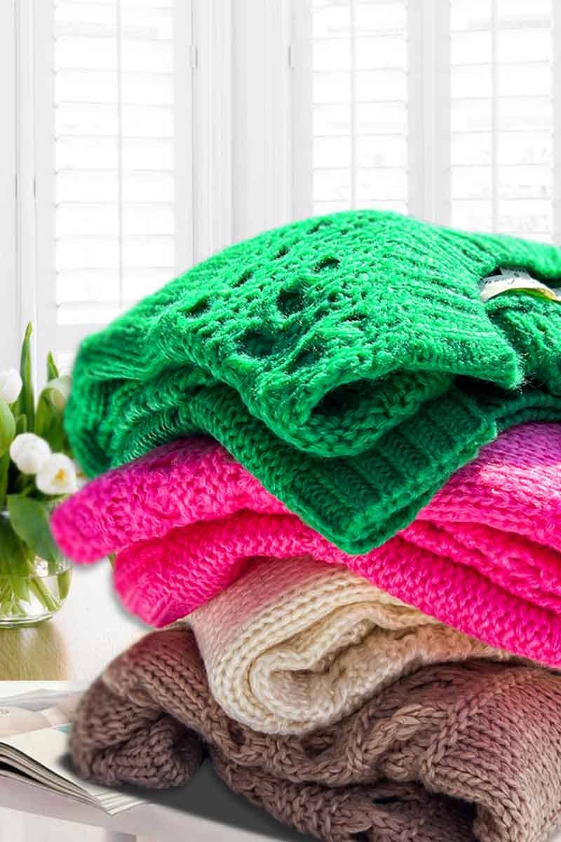 Vine & Love - Vente Pull en maille – femme - Pull en crochet à col rond et manches ballon en tricot ouvert VT5170322