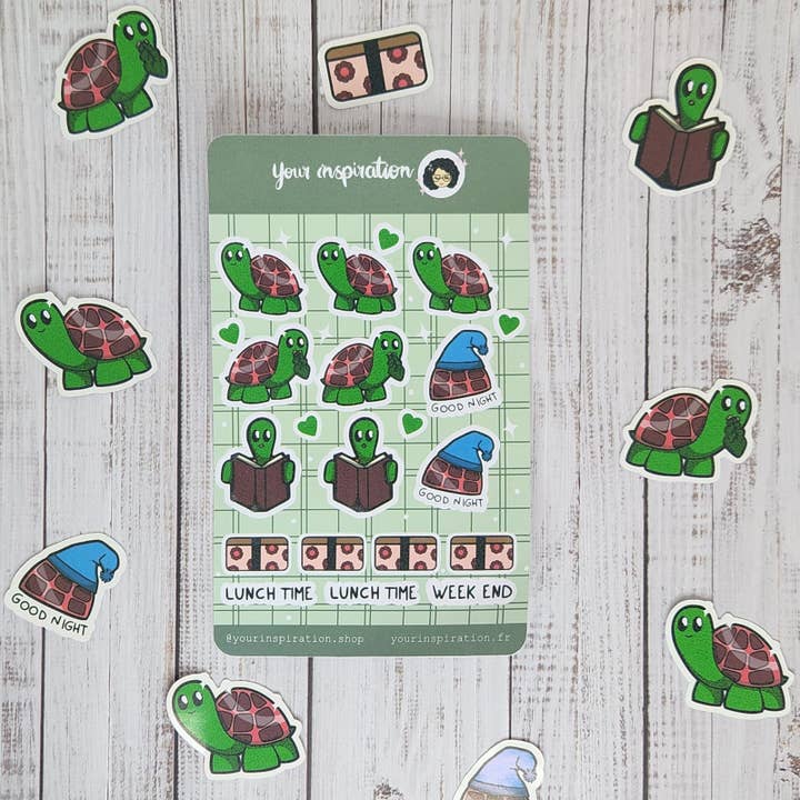 Planche d'autocollants - Tortue et lecture pour la vente par Your inspiration