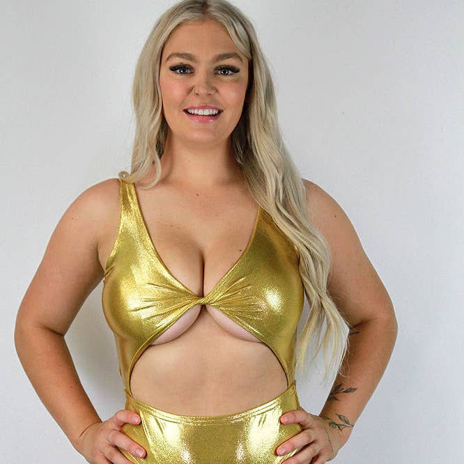 Gold Sparkle Twisty Leotard Bodysuit for wholesale by Rarr Designs