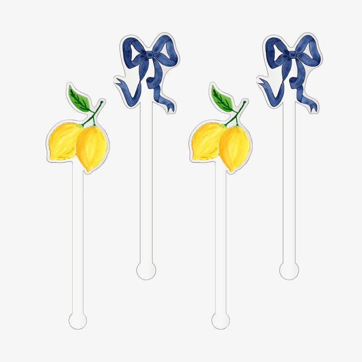Lemon and Navy Bows Acrylic Drink Stir Sticks for wholesale by Liesel Anne Studios