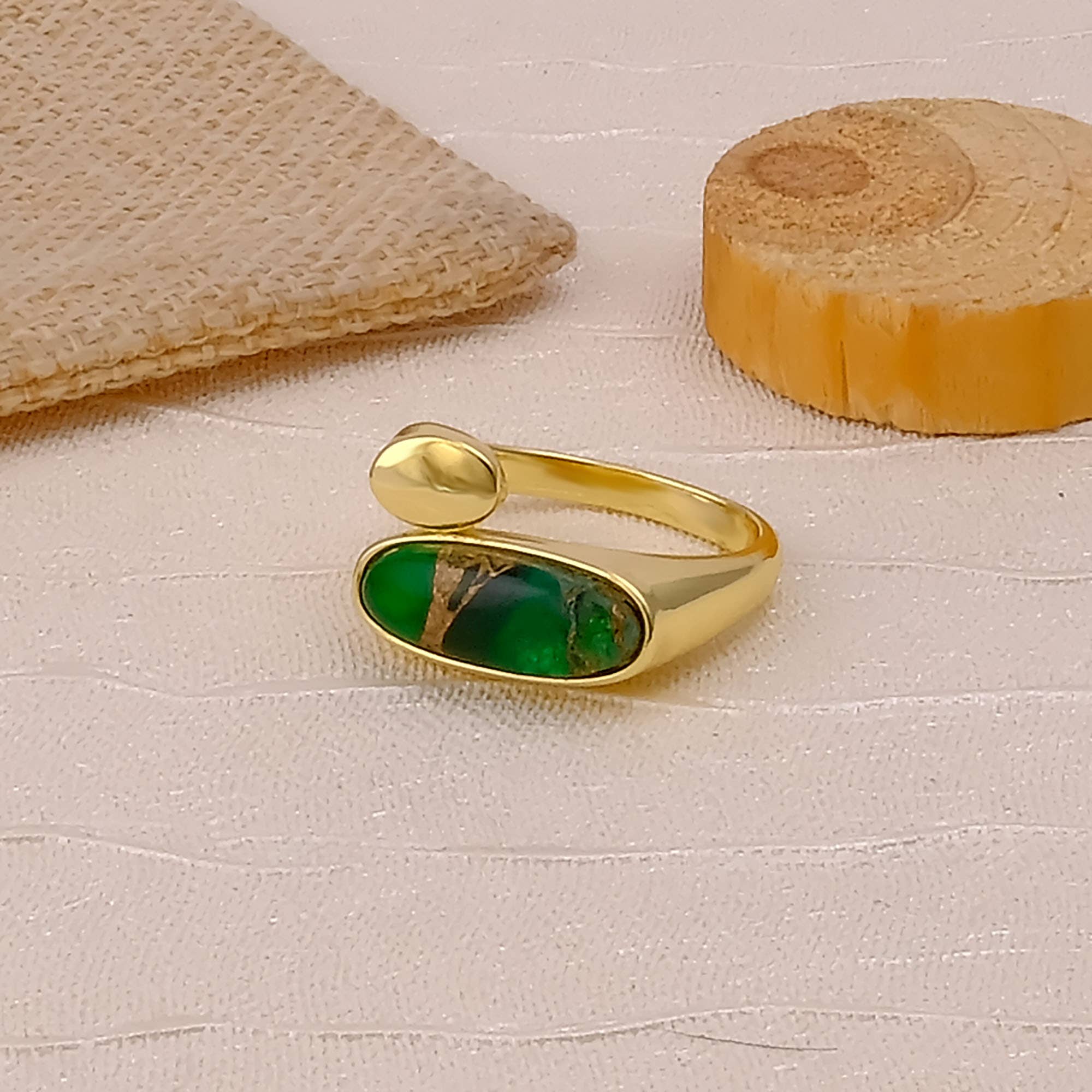 El Joyero - Wholesale Multi-Stone Ring - Emerald Mojave Turquoise Oval Shape Gemstone Adjustable Ring2