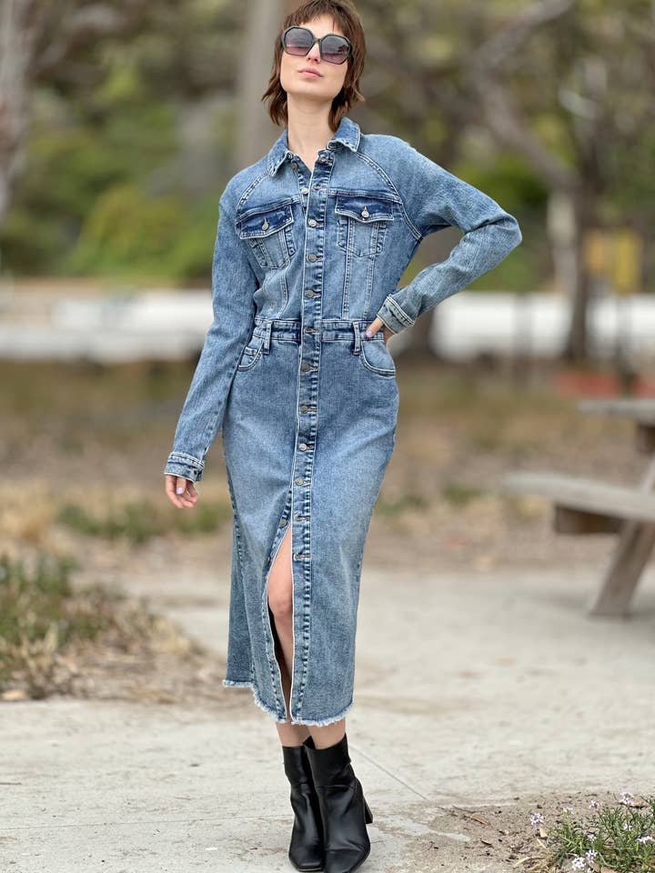 Bleu Sly Robe-chemise en jean raglan en vente sur Faire0