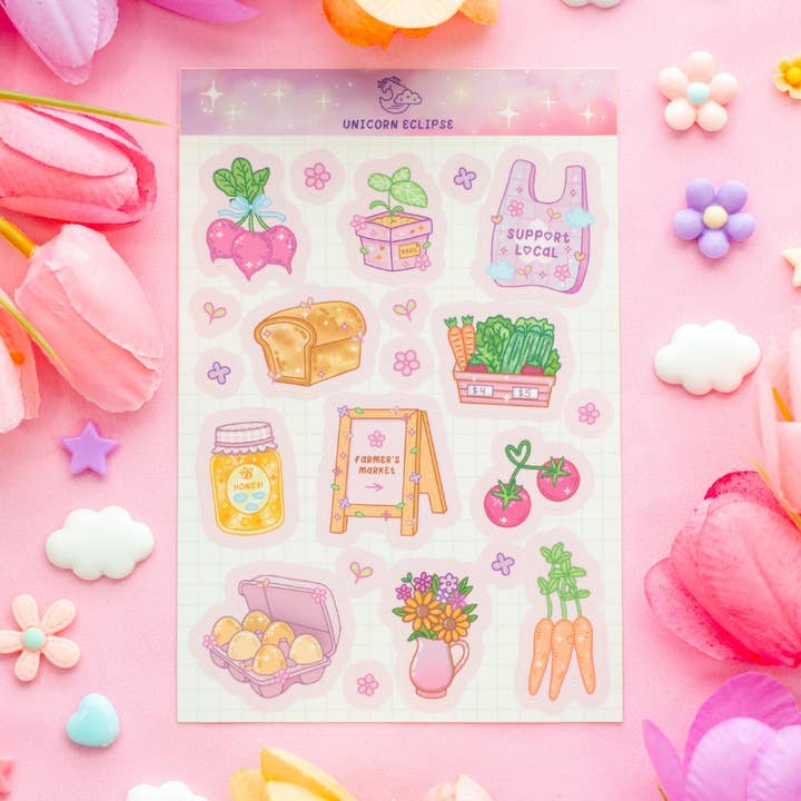 Farmers Market Sticker Sheet for wholesale by Unicorn Eclipse