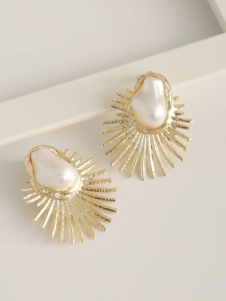 Gold Plated Pearl Stud Earrings for wholesale by BUBU BY TEKIN SHOP