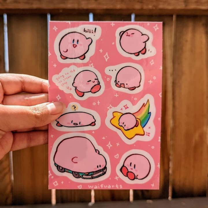 Kirby 4x6" Vinyl Sticker Sheet for wholesale by waifuarts