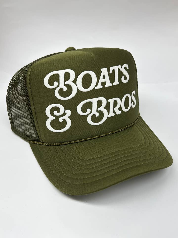 Boats & Bros Trucker Hat: Olive for wholesale by Made of Mountains