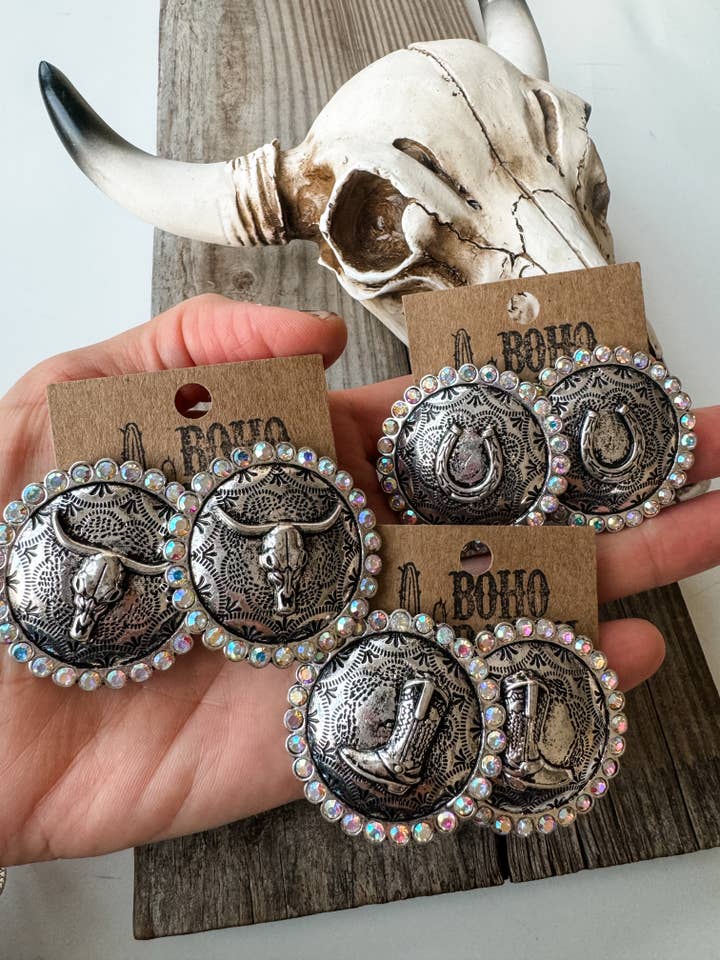 Western Rhinestone Edge Stud Earrings for wholesale by Boho Ranch Shop