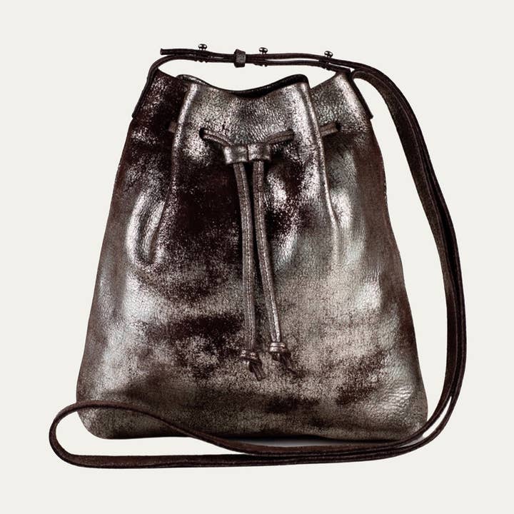 Mini Bolsa de Couro Metálico Castanho por atacado de Paulyjen