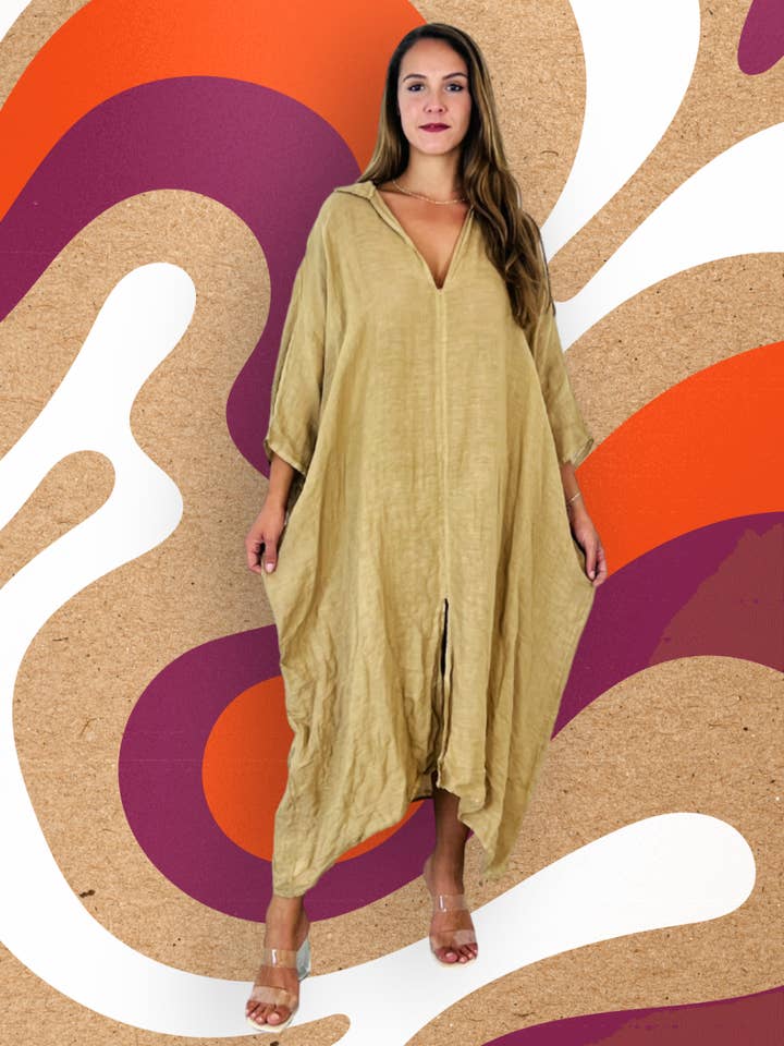 Linen & More - Wholesale Kaftan - Women's - REF 9036 KAFTAN PLAIN LINEN 100%
