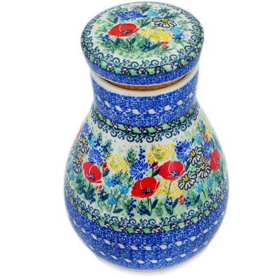 Jar with Lid 8" Polish Garden Theme UNIKAT for wholesale by Polmedia Polish Pottery