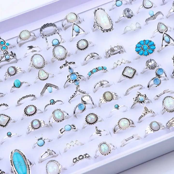 Celestial Avenue - Wholesale Cocktail/Statement Ring - BULK | Fashion Boho Mystical Rings in Silver | Set of 30
