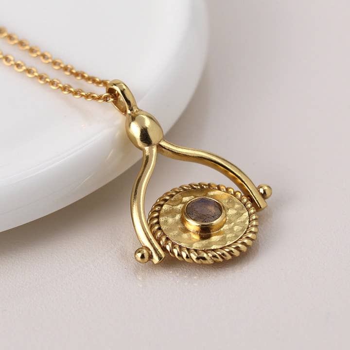 Luxury Gold Plated Wishbone Amulet And Labradorite Necklace for wholesale by Peace Of Mind