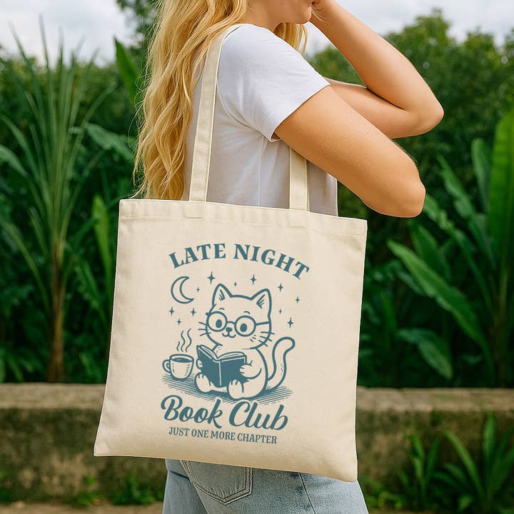 Late Night Book Club Canvas Tote Bag for wholesale by DaisyChainDesignCo