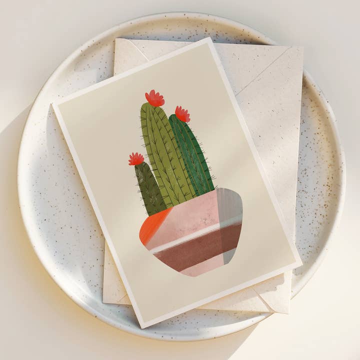I'm Sticking with You - Cute Potted Cactus Notecard for wholesale by Annie Bailey Art