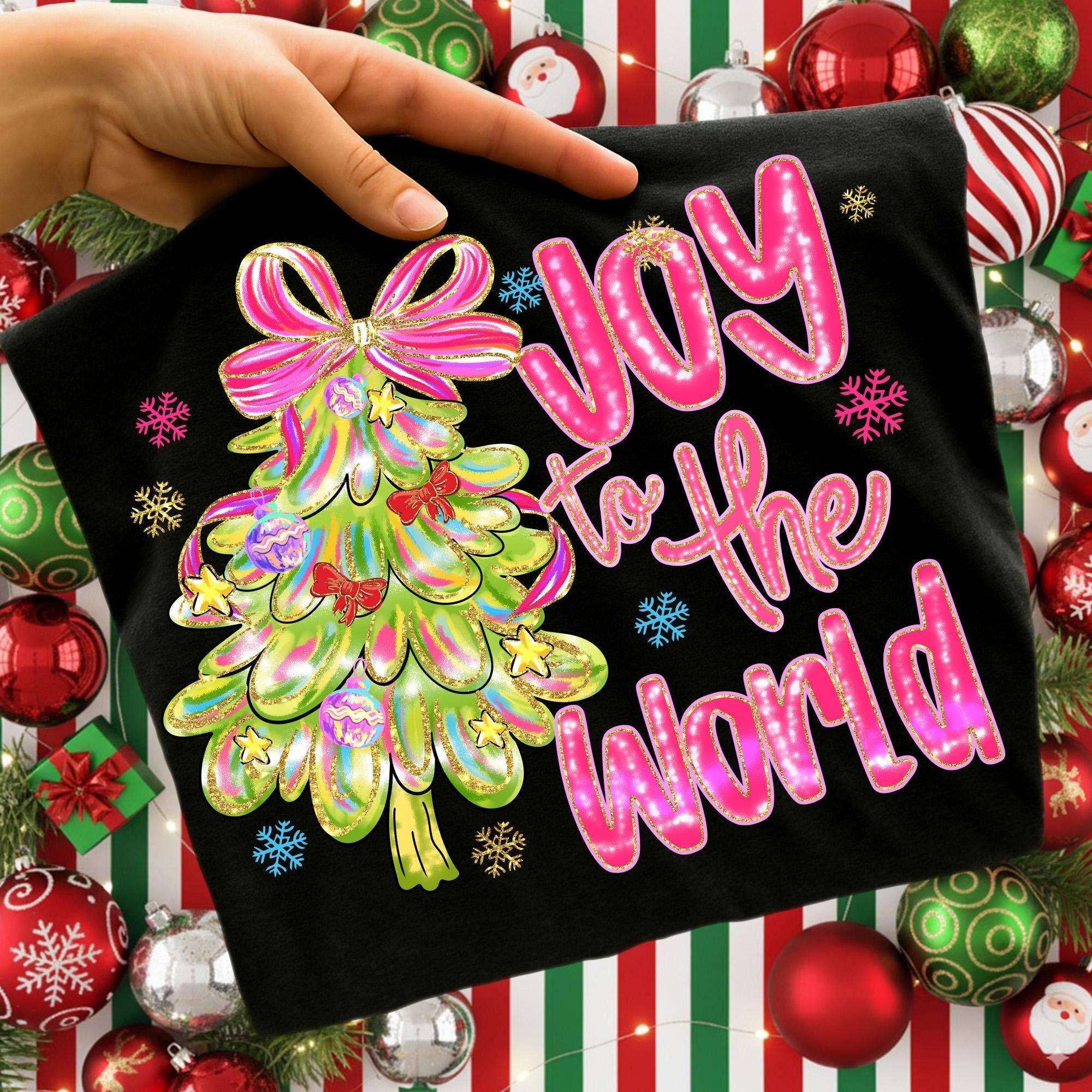 NVC Ecommerce LLC - Wholesale T-shirt met print - Dames - Joy To The World T-shirt, Kerstboom Shirt, Feesttrui4