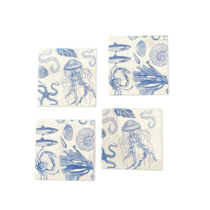 Antiquarian Sealife Ceramic Coasters for wholesale by Mustard & Gray Ltd