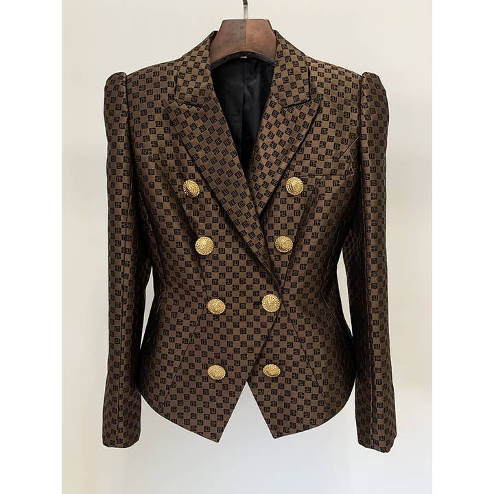 Marrone BL080 Blazer ricamato in jacquard da donna in vendita all'ingrosso su Faire