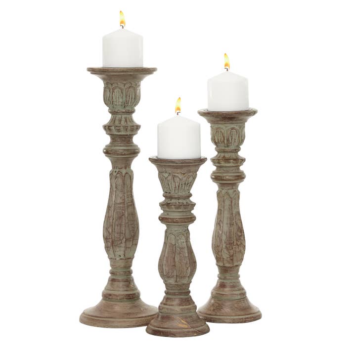 UMA Home Decor - Wholesale Candle Holder - Traditional Brown Mango Wood Candle Holder Set
