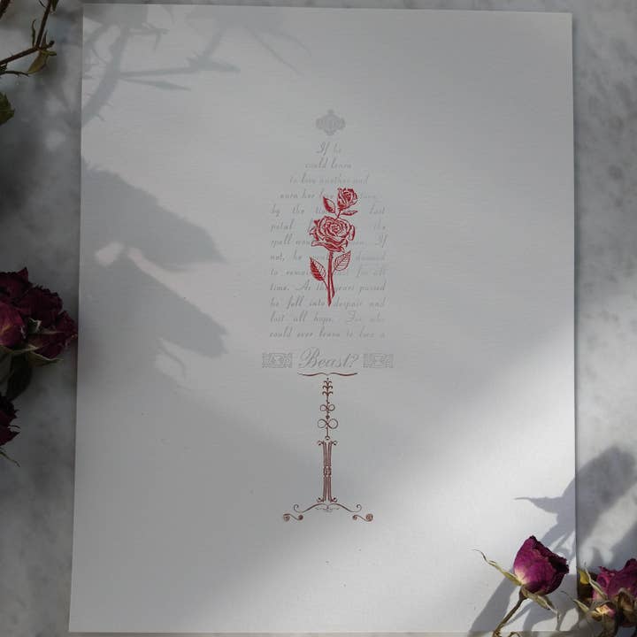 Impresión Tipográfica de la Rosa Encantada de La Bella y la Bestia para venta al por mayor de Tussie Mussie Press