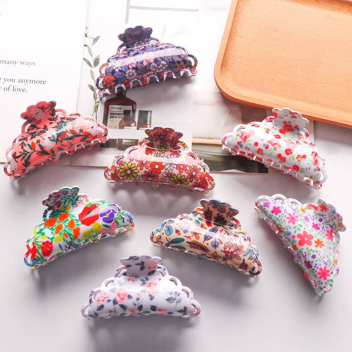 NINEXIS - Wholesale Hair Clip - Women's - CWAHA1419_ACETIC ACID PLANT FLOWERS IRREGULAR HAIR CLAW CLIP