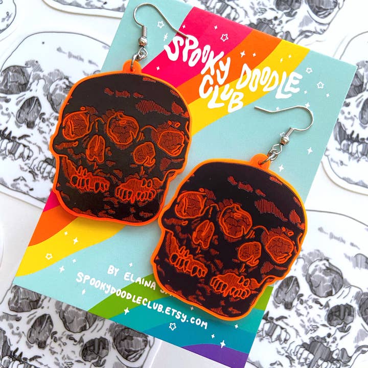 Spooky Doodle Club - Wholesale Dangle Earrings - Conjoined Skull Earrings - Spooky Halloween Jewelry6