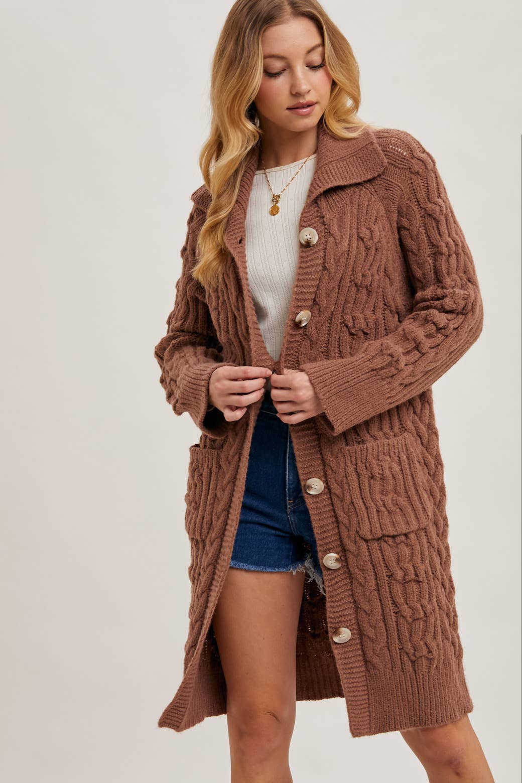 Bluivy - Vente Cardigan – femme - CARDIGAN EN MAILLE TORSADÉE BOUTONNÉE0