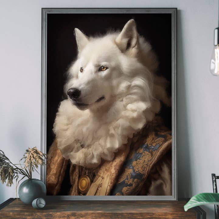 Ink & Drop - Wholesale Art Print - White Wolf Animal Portrait Art Print Poster